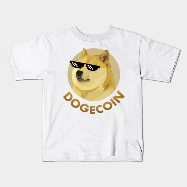 Dogecoin Cool Sunglasses Kids T-Shirt by fuseleven